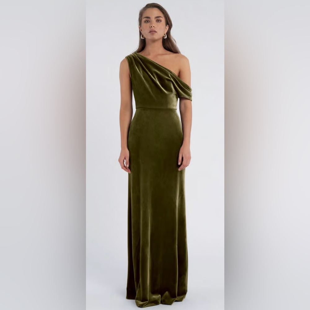Jenny Yoo “Jordan” Olive Green Velvet Dress